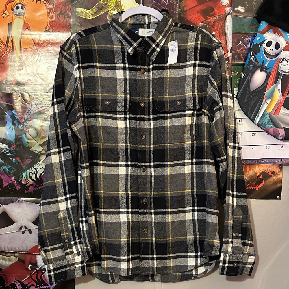 Old Navy Black, Gray, and Yellow Plaid Shirt